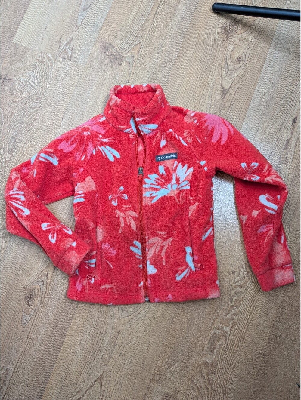 Columbia Girls Red Floral Fleece Full Zip Jacket Size XS 6/6X